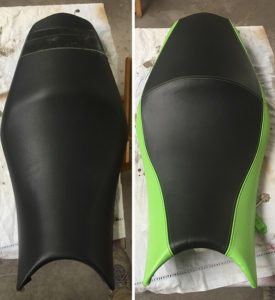 prima e dopo sella moto dettaglio verde